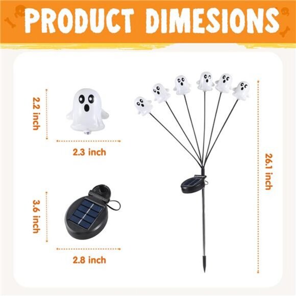 Halloween Decorations Outdoor Solar Cute Ghost Lights, 2 Pcs 12LEDs Solar - Picture 2 of 8